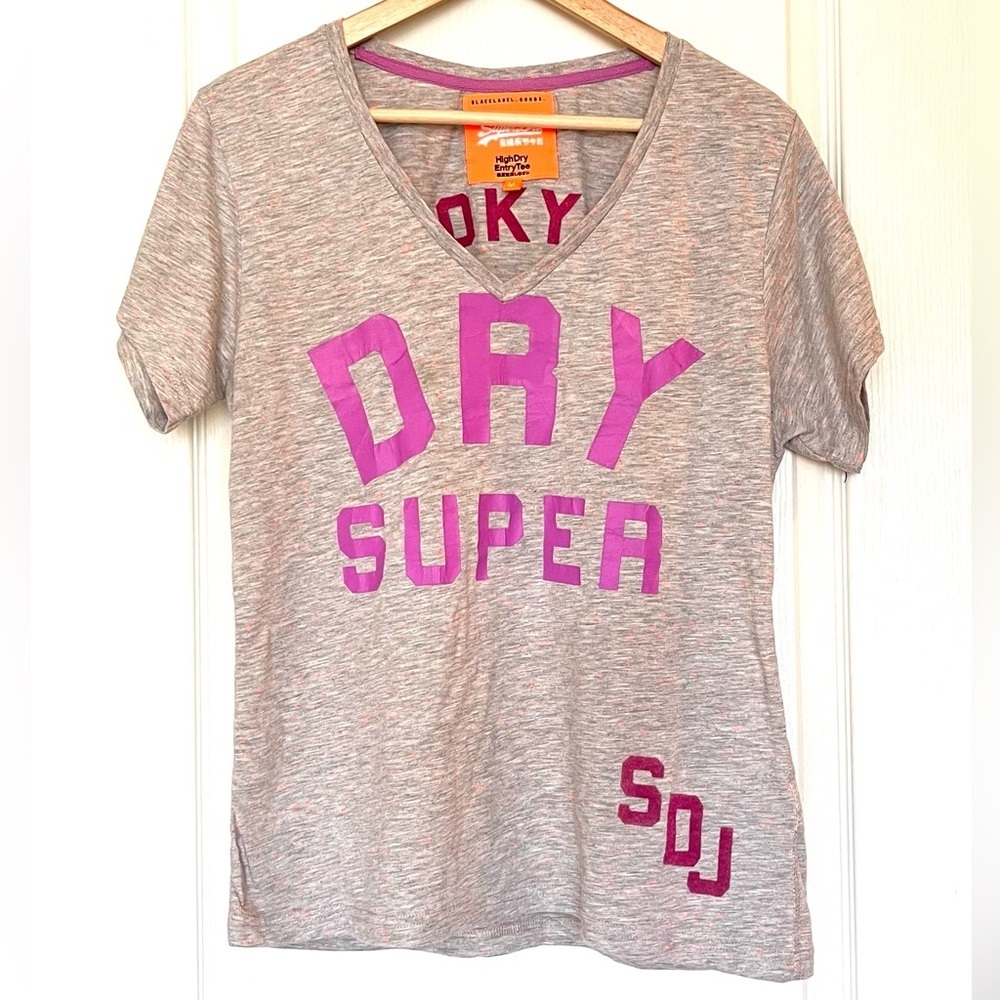 Superdry Grey & Pink High Dry Slouch V-Neck Graphic T Size M Loungewear Slouchy